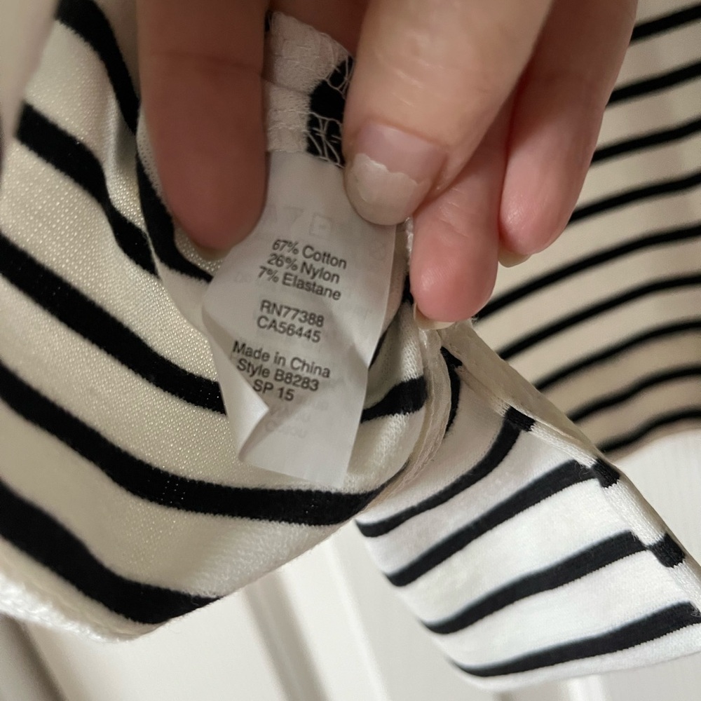 Striped Black and White Sleeveless Top with embellishment at neckline - Picture 8 of 11